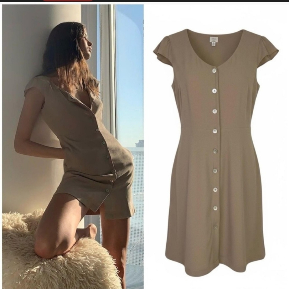 ARITZIA WILFRED Capulet beige cap sleeve button front mini dress